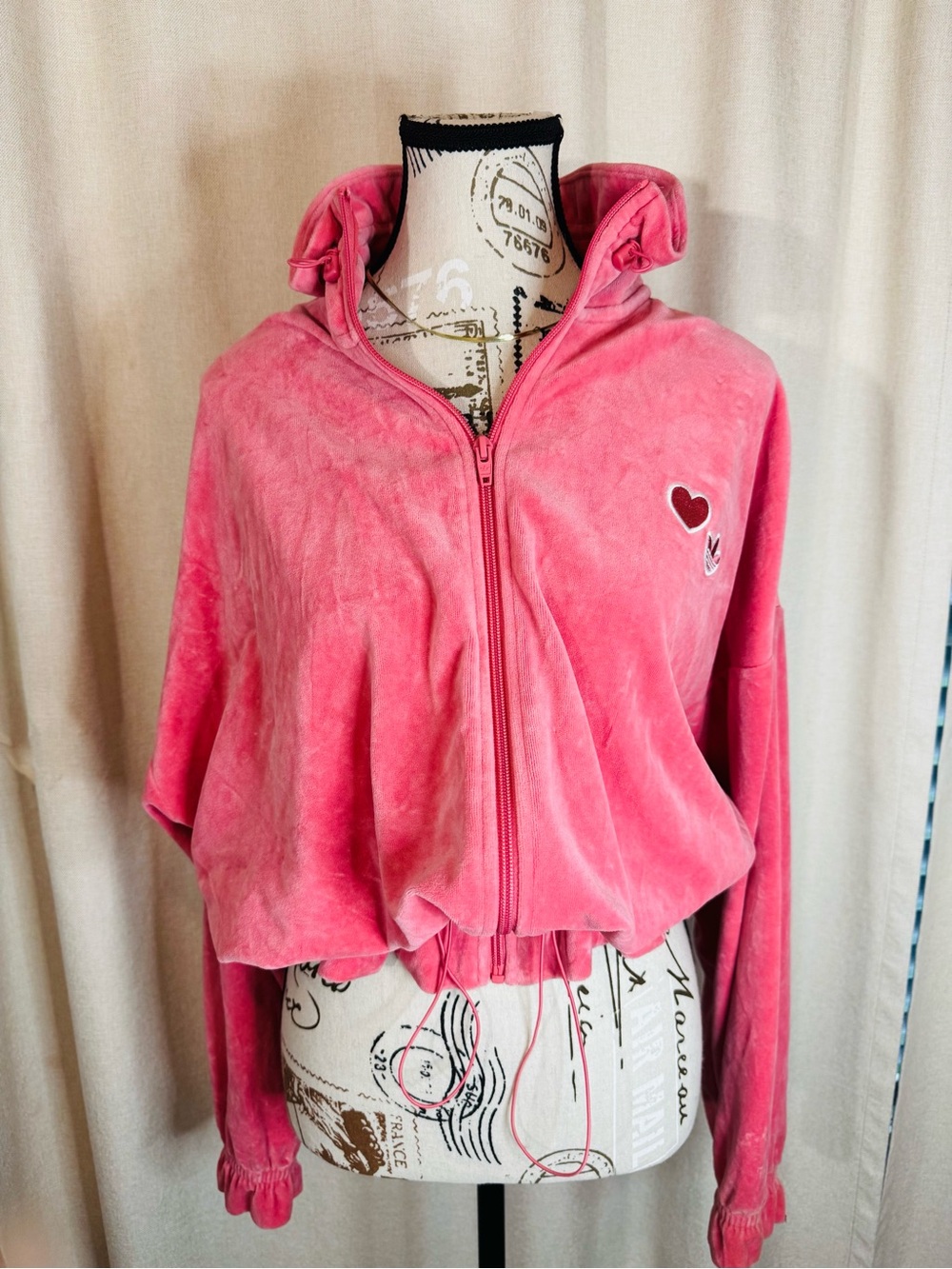 Adidas Originals Pink Velour Heart Track Jacket Women’s XL